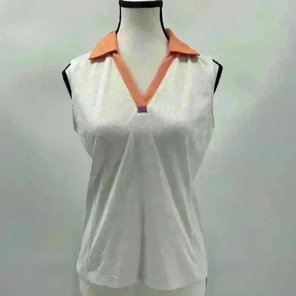 Tail White Label Tennis Golf‎ Women's Athletic Sleeveless Collared Shirt - Small